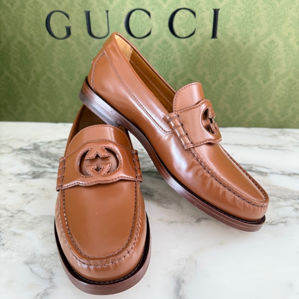 Gucci 738470 Mens Moccasin Leather Millennial Ribot GG Loafers Sz Gucci 6 - Picture 5 of 8